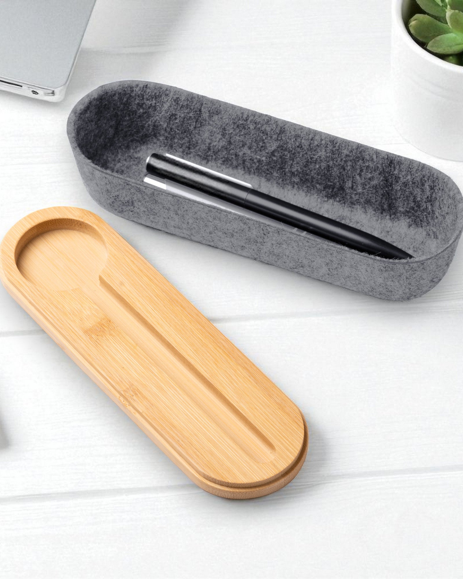 Federmäppchen aus RPET-Filz mit Bambusdeckel