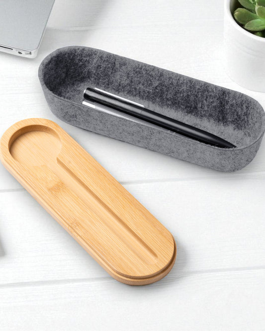 Federmäppchen aus RPET-Filz mit Bambusdeckel