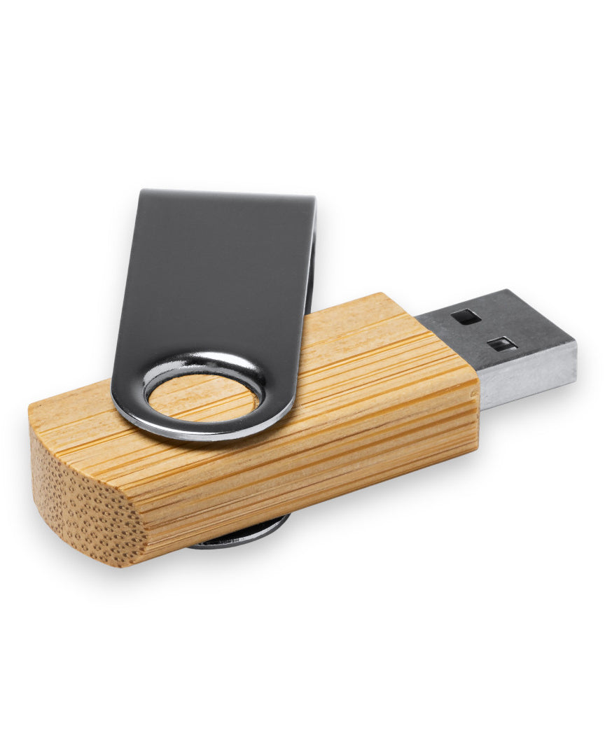 USB-Stick aus Bambus mit Metall-Dreh Clip